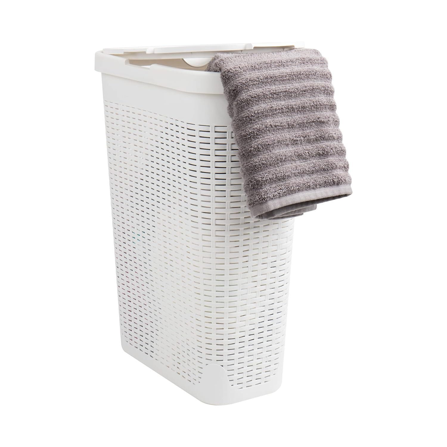 Slim Laundry Hamper With Lid, 40l Clothes Basket, Narrow Tapered